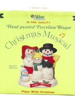 Vtg Snowman Wind Up Musical Figurine Porcelain Plays White Christmas New
